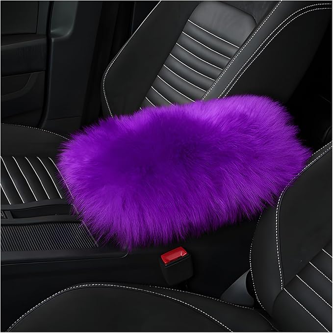 Center Console Cover, 11.81"×7.87" Automotive Fluffy Plush Center Armrest Protector, Universal Furry Comfortable Center Console Pad for Cars Trucks SUVs, Car Accessories (Purple)