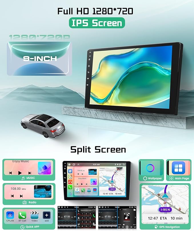 8 Core 4G+64G Car Radio Stereo for Chevrolet Chevy Camaro 2008-2015 with 5GWIFI Wireless Carplay Android Auto, Sellrich 9" 1280P Touchscreen Radio with Bluetooth 5.0 GPS FM/RDS SWC Backup Camera