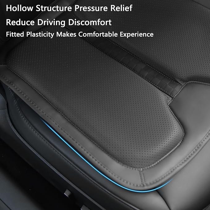 Car Seat Cushion Memory Foam for Car Seat Driver, Office Chair, Wheelchair Premium Nappa Leather Cushions Universal Fit Seat Cushion for Car Sedans SUV Truck (2 Packs/Black)