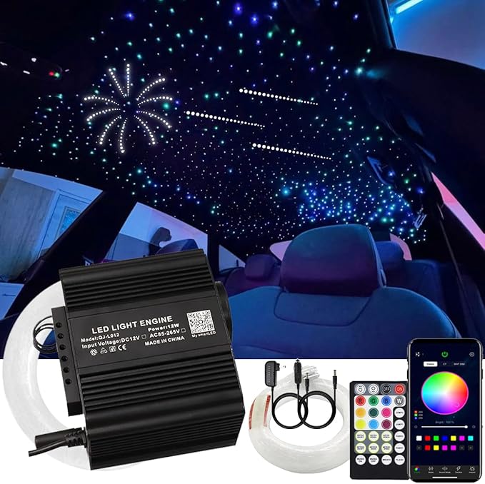 AMKI 450pcs 0.03in 9.8ft Twinkle Starlight Headliner Kit, Updated 2 in 1 Twinkle+Meteor Fiber Optic Light Box RGBW Sound Activated Mode for Car& Home Decoration, 240pcs Pure White Shooting Star