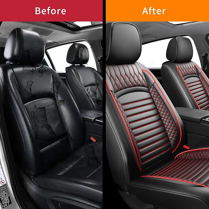 Fit 4Runner Car Seat Covers for Toyota 4Runner 2003-2024 2025 2026 - Upgraded Premium Waterproof & Breathable Leather, Airbag Compatible, All-Weather Seat Cushion Protector (2 Front/Black+Red)