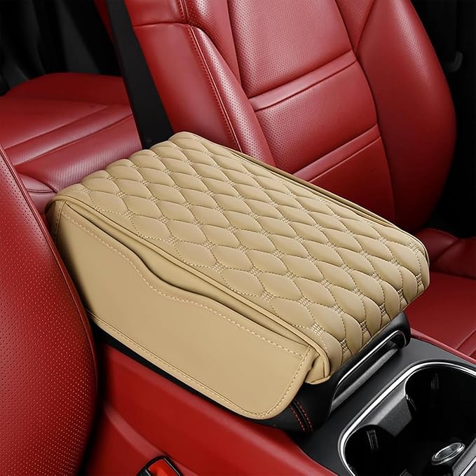 Car Center Console Cushion Pad for Kia EV9/EV9 GT-Line 2023-2025, Leather Armrest Box Pad Armrest Cover Arm Rest Cover Pad with 2 Storage Bags Waterproof for Most Vehicles Vehicles SUVs