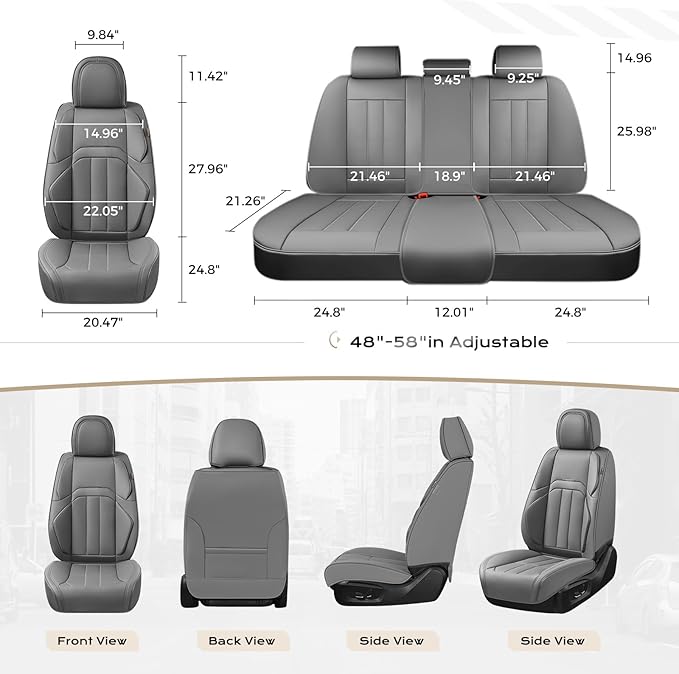 Coverado Car Seat Cover, Cover for Cars Full Seat, Premium Leather, Universal Fit Waterproof Seat Protectors, Car Seat Cushion Non-Slip for Most Cars-Gray