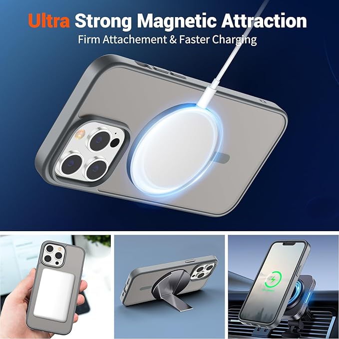 SUPFINE Magnetic for iPhone 13 Pro Max Case (Compatible with MagSafe) (Military Grade Drop Protection) Slim Translucent Matte Shockproof with Anti-Fingerprint Phone Case,Gray