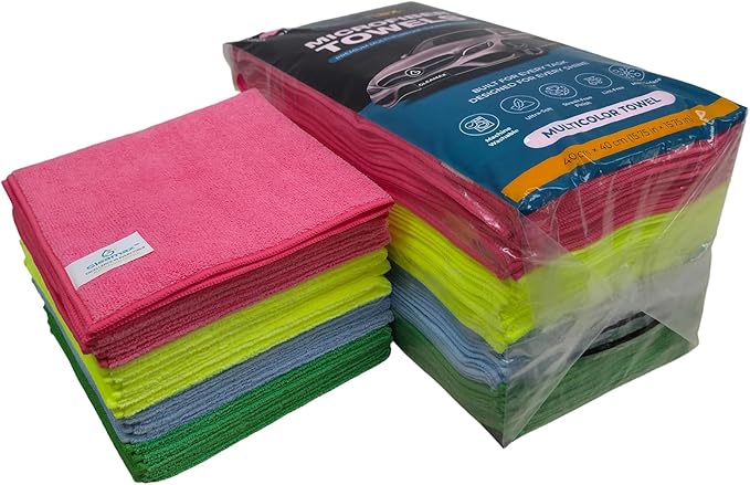 Gleamax™ Microfiber Cleaning Cloth 36 Pack (16x16 in Approx./40×40 cm) - 320 GSM Lint-Free, Streak-Free Multipurpose Towels for Kitchen, Glass, Dusting & Car Interior – Reusable, 4 Colors