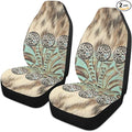 Western Car Seat Covers Set of 2,Rustic Brown Beige Teal Western Country Cowboy Tooled Leather Universal Auto Front Seat Cushion Protector for Women Men Cool Car Accessories Fit for Car Truck