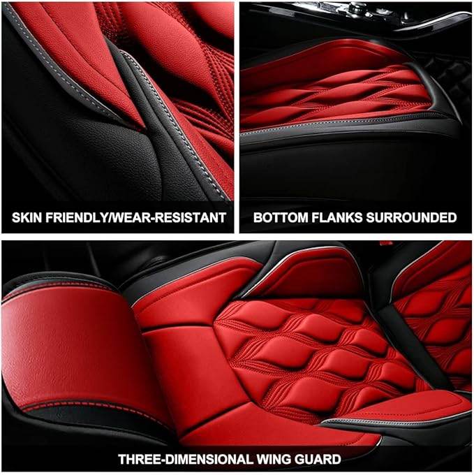 AOMSAZTO Front Seat Covers Fit for Volkswagen Taos 2022-2026 Waterproof Faux Leather Car Seat Cover Compatible with Airbag(2PCS Front, Black&Red)