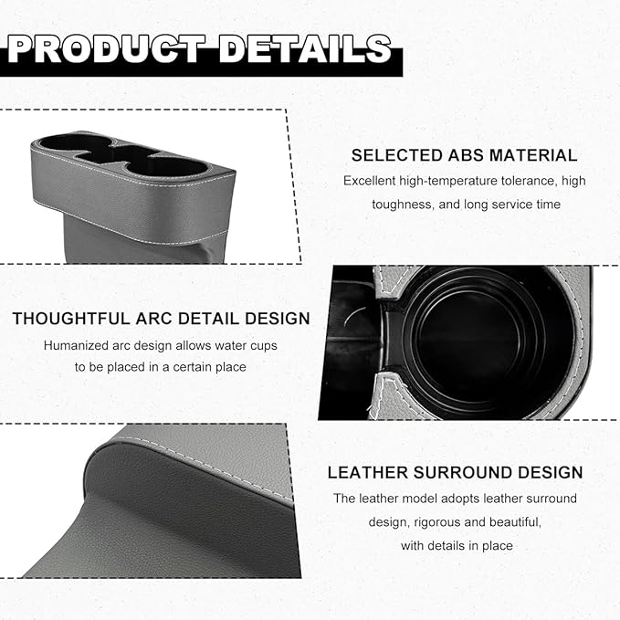Car Seat Gap Filler Organizer, Multifunctional Auto Console Side Storage Box with Cup Holder, Universal PU Leather Cup Holder Front Seat Crevice Filler for Car Truck SUV (Gray)