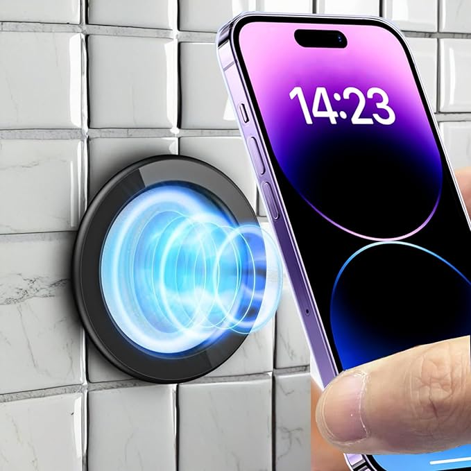 2 Pack Wall Mount Magnetic Phone Holder for iPhone 17/17 Pro/17 Pro Max/Air/16 15 14 13 12 Pro Max Plus mini, Hands-Free Magnet Shower Mirror Cell Phone Holder/Car Sticker Phone Stand, Black