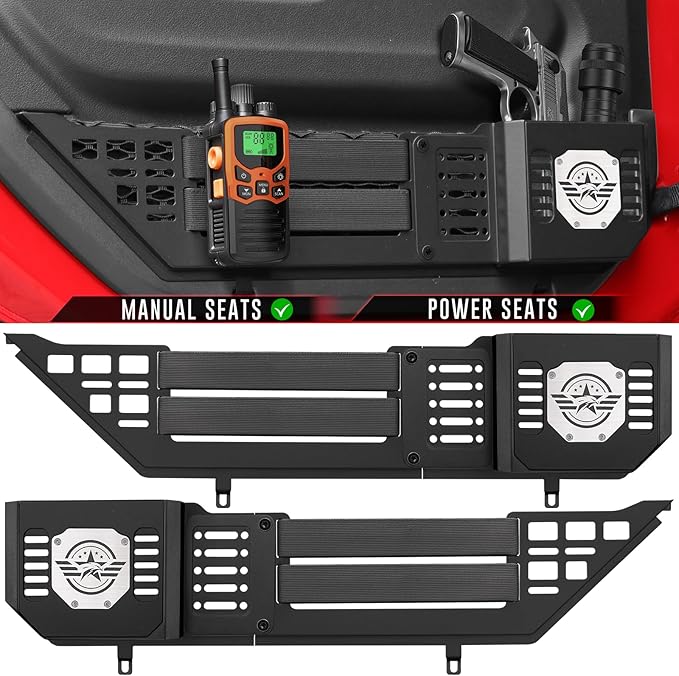 VEILS Front Door Storage Box for Jeep Wrangler JL JLU 4XE (2018-2025) & Gladiator JT (2020-2025) Accessories, Fits Manual/Power Seats, Heavy-Duty Metal Door Pockets Organizer 2PCS, Black