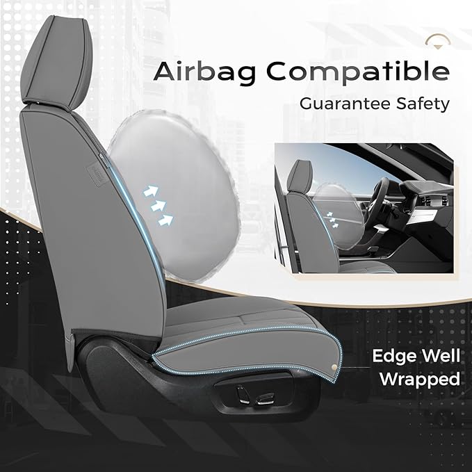 Coverado Car Seat Cover, Cover for Cars Full Seat, Premium Leather, Universal Fit Waterproof Seat Protectors, Car Seat Cushion Non-Slip for Most Cars-Gray