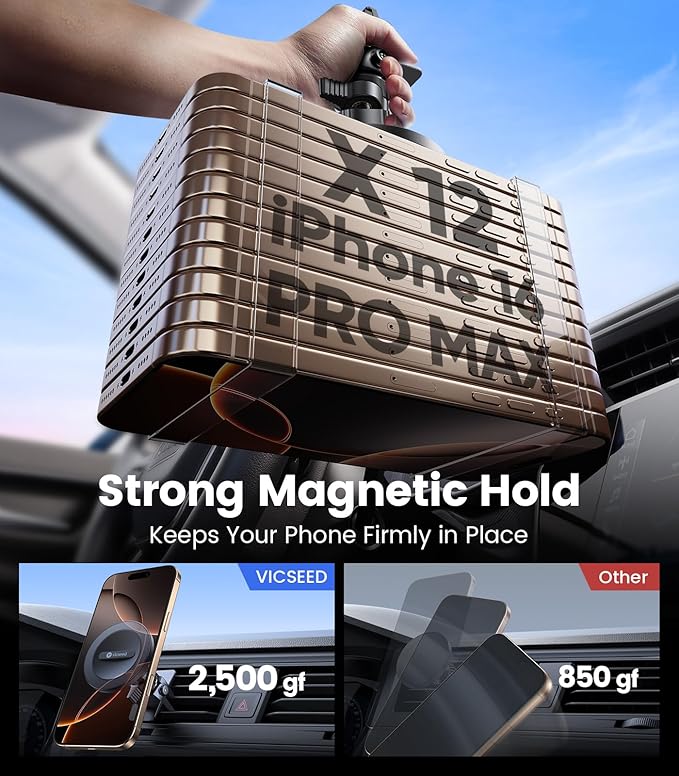 VICSEED for MagSafe Car Mount [Super Magnet Power & Vent-Safe Clip] Upgraded Steel Core Magnetic Phone Holder 360° Adjustable Hands Free Vent Mount for 17 16 15 14 13 12 Pro Max