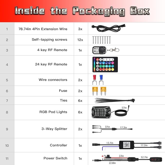 6 Pods Full Angle RGB LED Rock Lights for ATV UTV RZR Offroad Golf Cart SXS Truck Jeeps,Waterproof Multicolor Neon Underglow Kit with APP/RF Remote, 12Volt Underbody Lights