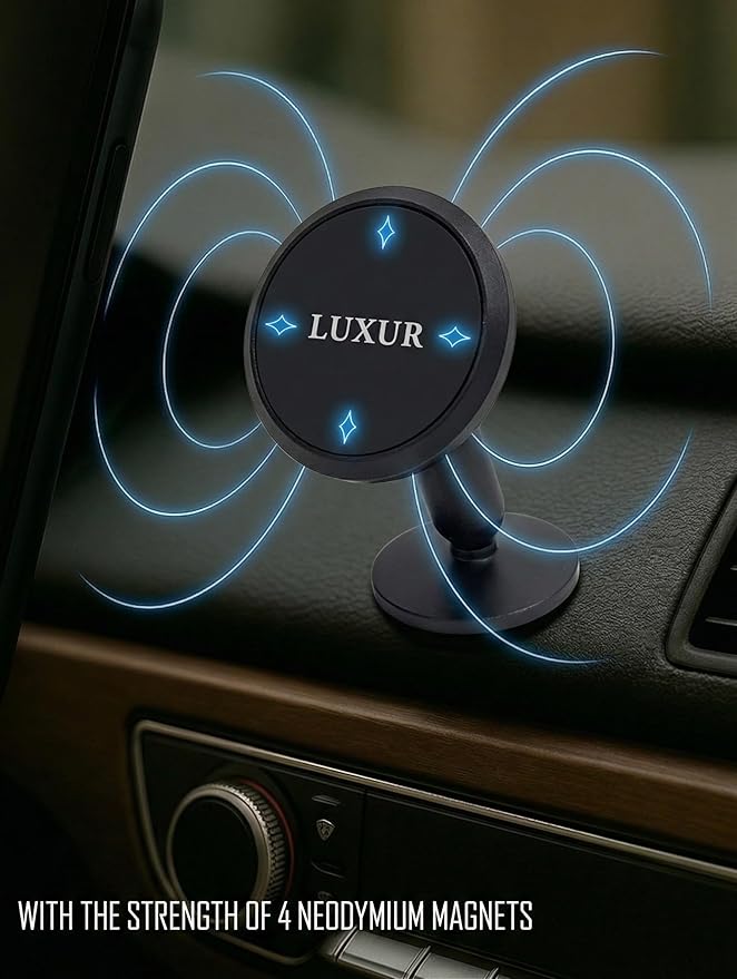 LX-PH01 Aluminum Alloy Compact Magnetic Car Phone Holder 360° Metal Matte Black Phone Mount Cell Phone Holders for Your Car/Gym/Mirror Mount for iPhone Samsung Pixel Mobile Phone.