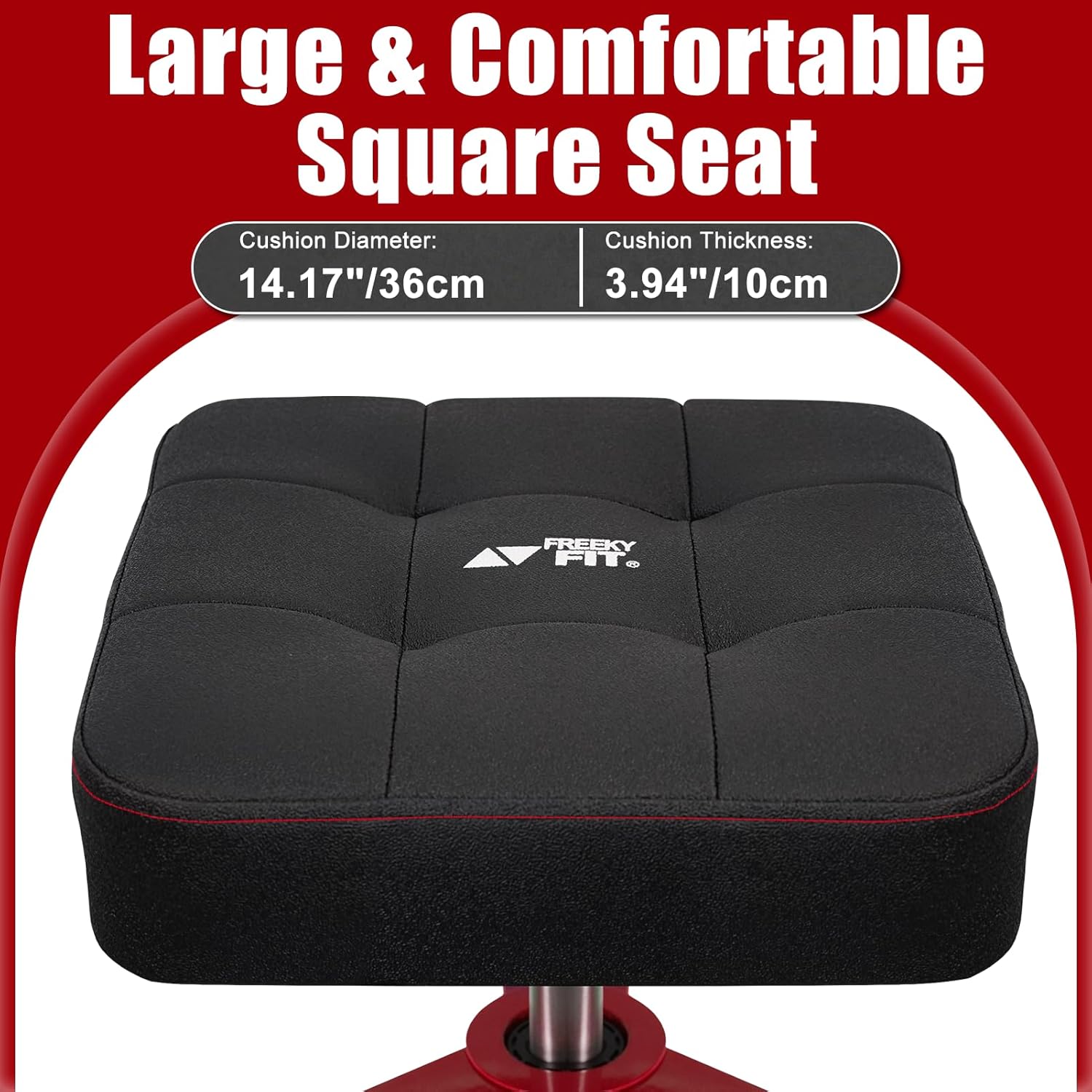 Adjustable Shop Stool,Garage Mechanic Stool Chair,Work Seat for Workshop, Adjustable Height, 360° Swivel Padded Square Seat,Tool Storage, 350 LBS Capacity, Heavy Duty, Red