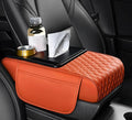 Car Armrest Center Console Cover for Cadillac Escalade 1999–2025, Center Console Pad with Cup Holder, Multifunctional Armrest Cushion,F Orange