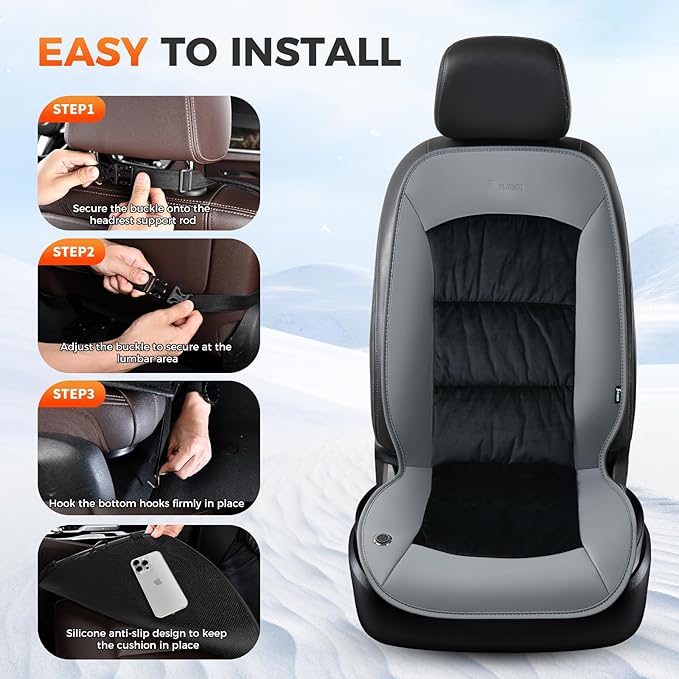FLORICH Car Seat Covers Universal Car Seat Cushion Comfortable Leather&Plush Seat Cushion Automatic Seat Protector Fit for Car SUV Truck Van, Gray&Black