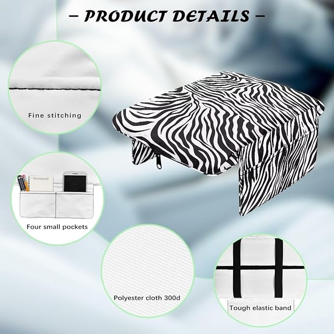 Car Center Console Cover with Storage Bag, Zebra Print Non-Slip Armrest Seat Box Cover Protector, Universal Car Decor Accessories Fit for Most Cars, Vehicles, SUVs