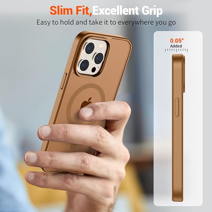 SUPFINE Magnetic for iPhone 15 Pro Max Case (Compatible with MagSafe) (Military Grade Drop Protection) Translucent Matte Shockproof Phone Cover,Brown
