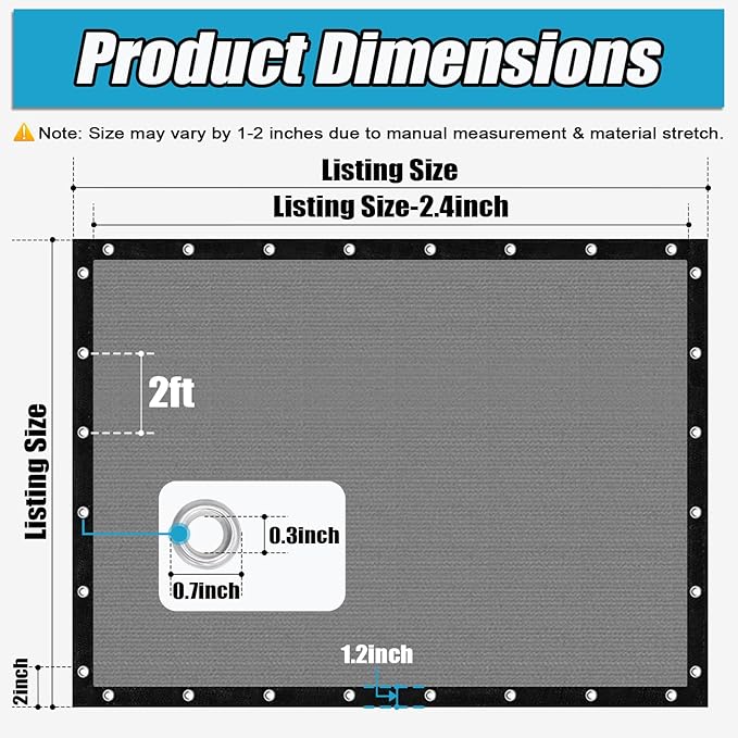 Amagenix 90% Sun Shade Cloth with Grommets, 3' x 10' Pergola Replacement Shade Cover Canopy Privacy Screen for Outdoor Patio Garden, Gray (We Customized)