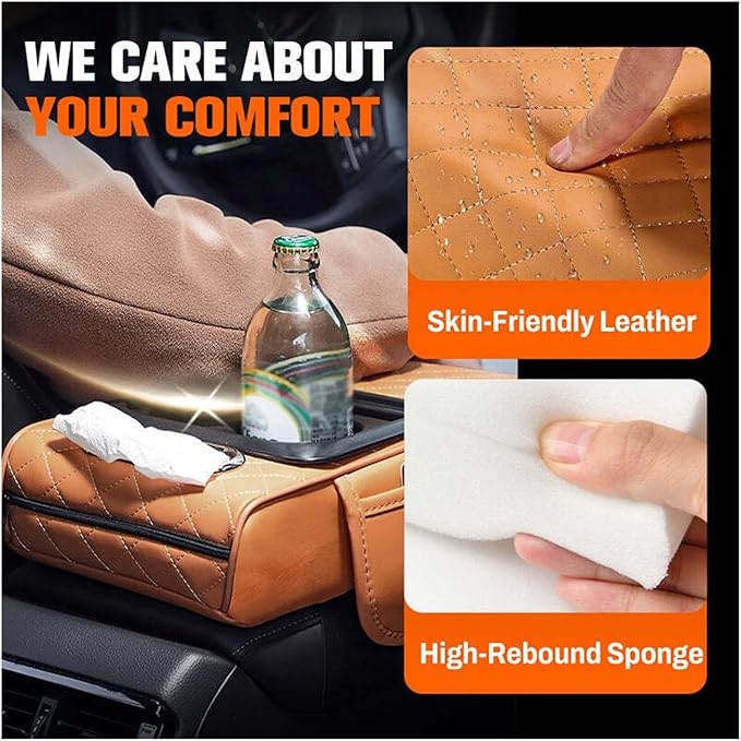 Car Armrest Box Thicken Height Pad Arm Rest Cushion Memory Cotton Elbow Universal Auto Interior Storage Tissue Organizer(Vivid Black)