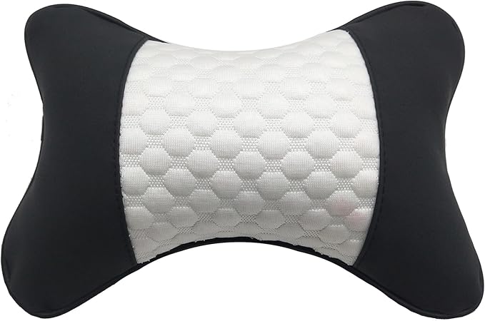 Car Neck Pillows Both Side Pu Leather 2pieces Pack Headrest Fit for Most Cars Filled Fiber Universal Car Pillow (White)