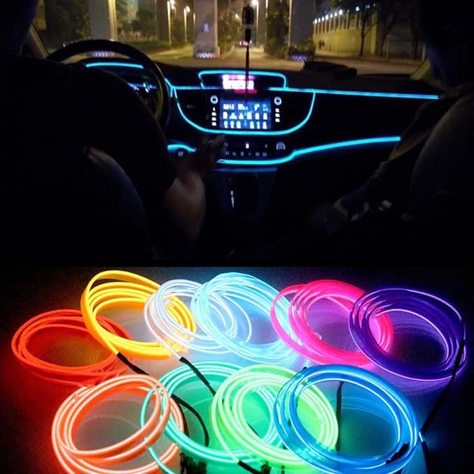 Riloer El Wire Lights for Car, Interior Neon Lights Strip Car LED Strip Light Interior for Car Garden Party Decoration, Car Ambient Lighting Kits, 3m/9.8ft Red LED