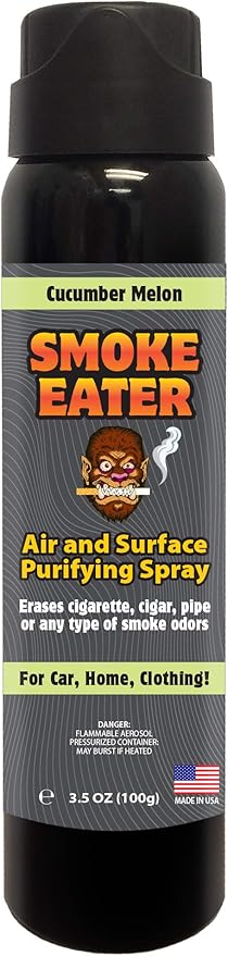 Smoke Eater Odor Eliminator Aerosol Spray, Cucumber Melon, 3.5 oz — Tea Tree Oil Breaks Down Smoke at the Molecular Level