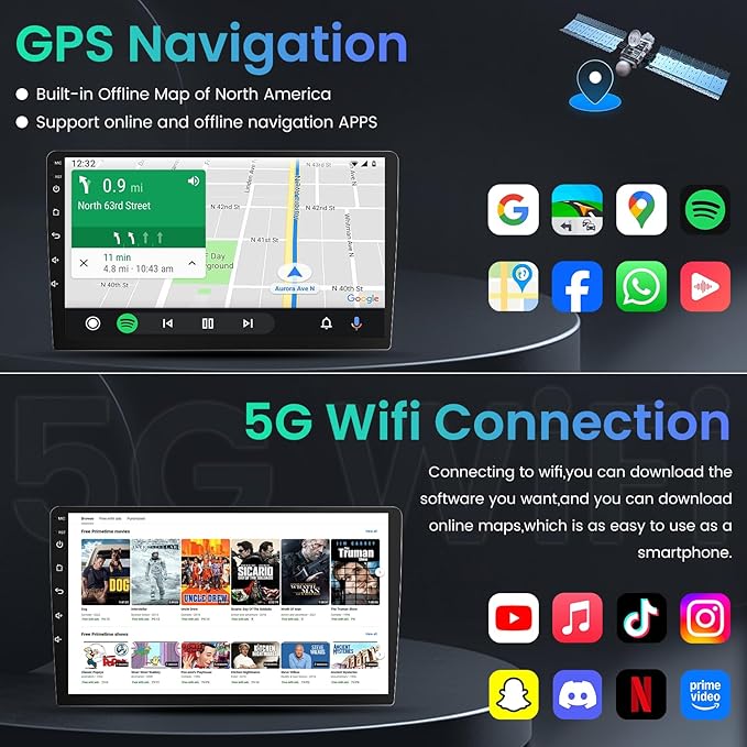 8Core 4+64GB Android 13 Radio for 2007-2013 Chevy Tahoe Suburban: Silverado GMC Yukon: 9" 1280 * 800P IPS Touchscreen Wireless CarPlay Android Auto FM/AM/DSP 5G WiFi Bluetooth GPS Backup Camera SWC