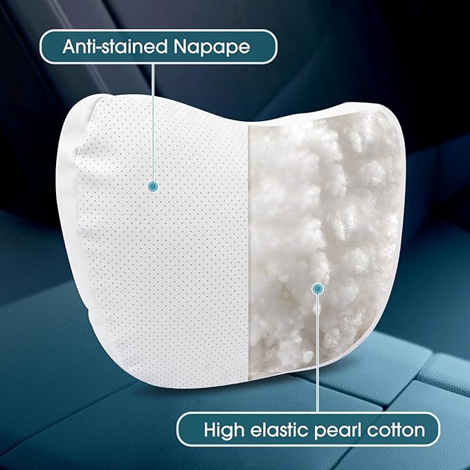Upgraded Car Seat Neck Pillow - Adjustable Height Headrest Cushion - for Tesla Models 3/Y/S/X High Elastic Pearl Cotton Interior and Ventilated Nappa Leather - Neck Pain Relief (1 Pack Black)