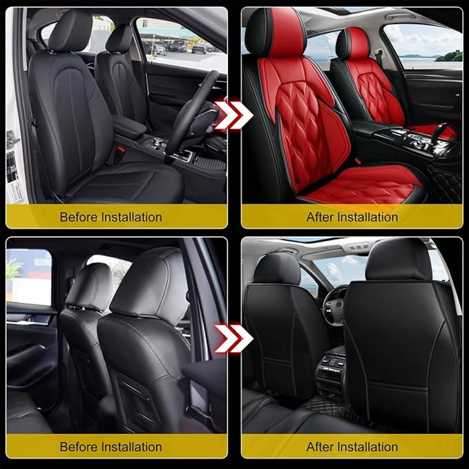 AOMSAZTO Car Seat Covers,2 Front Seats Custom Fit for Subaru Crosstrek 2016-2025 2026,Leather Car Seat Cover Seat Cushion Protector,Airbag Compatible Waterproof Black&Red