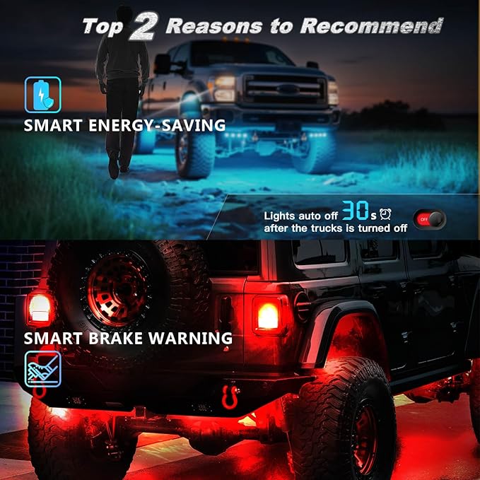 4Pods RGB LED Rock Lights for UTV SXS RZR Can-Am Four Wheeler Side by Side ATV Offroad Golf Cart, Multicolor Underglow Light Kit with APP/RF Remote Music Sync Neon Vehicle Accent Light 12V Waterproof