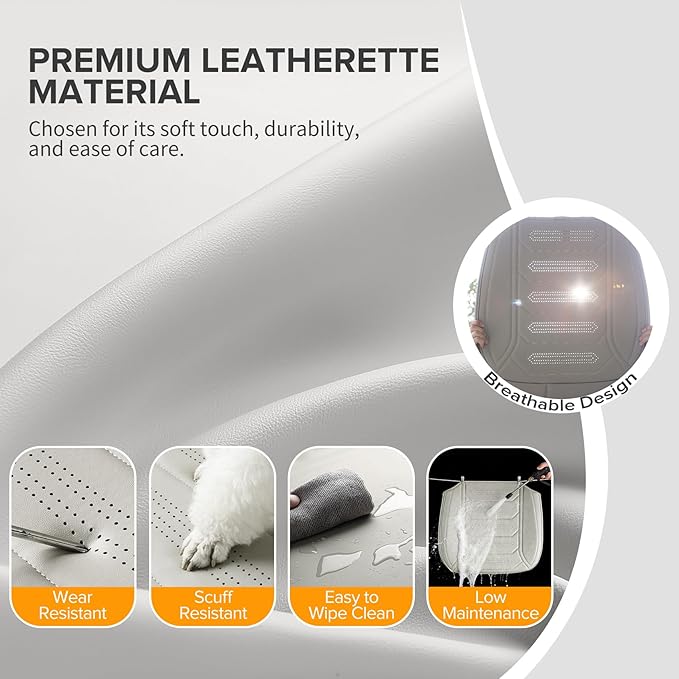 2 Pack Front Leatherette Seat Covers Faux Leather Bottom Car Seat Covers, Super Breathable,Anti-Slip,Universal Seat Covers for Cars,Full Wrapping Edge Fit for Most Sedans SUV Pick-up (2 Pack Gray)