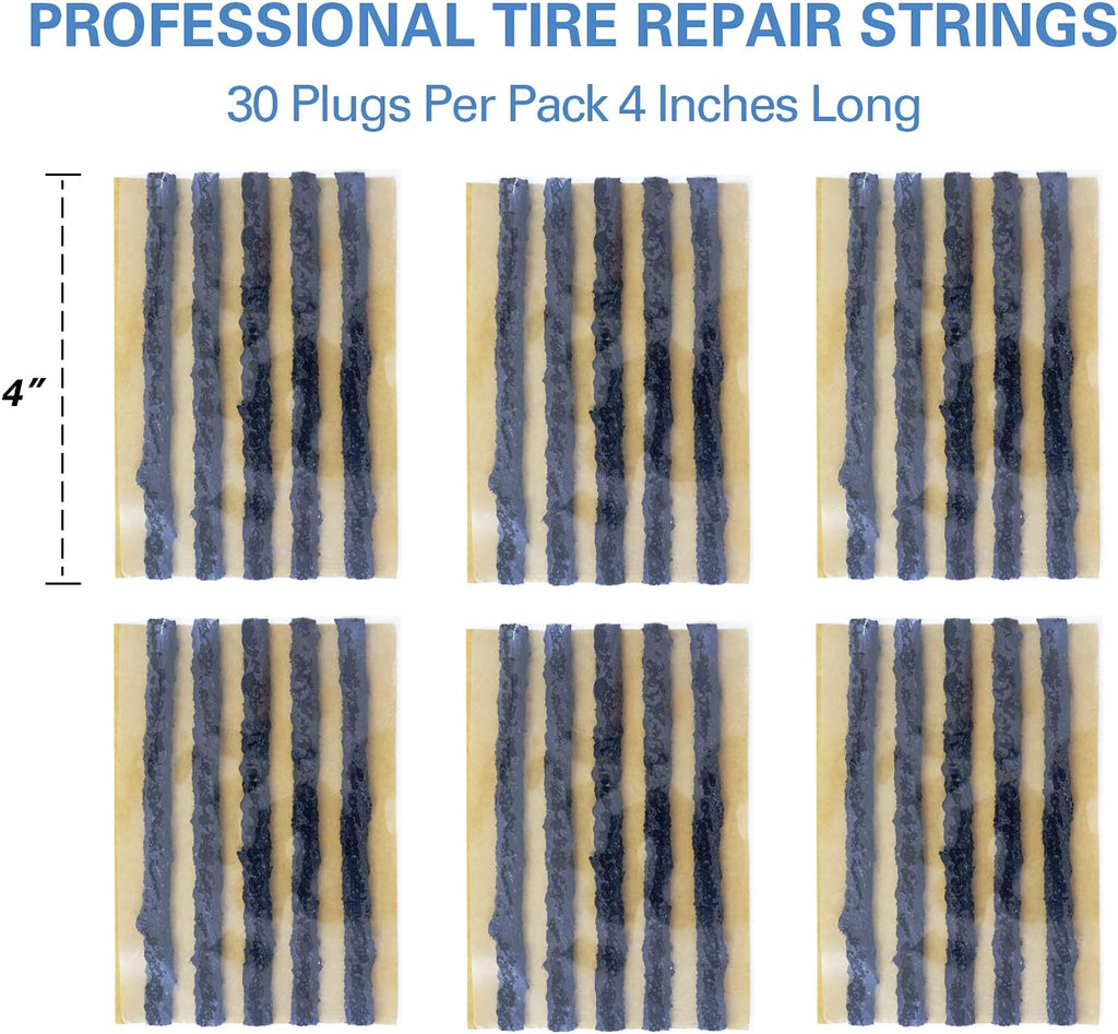 CKAuto 30pcs 4" Black Tire Repair Strings, Automotive Tool Tire Repair Plugs for Tubeless Off-Road Tires Car, Bike, ATV, UTV, Wheelbarrow, Mower