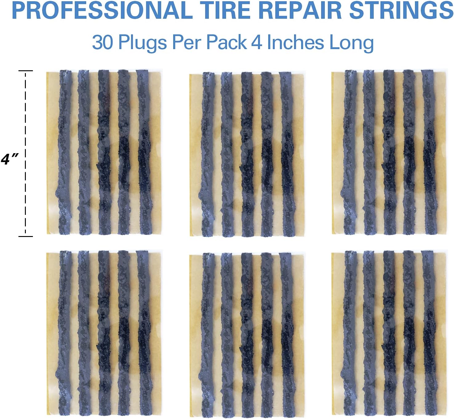 CKAuto 30pcs 4" Black Tire Repair Strings, Automotive Tool Tire Repair Plugs for Tubeless Off-Road Tires Car, Bike, ATV, UTV, Wheelbarrow, Mower