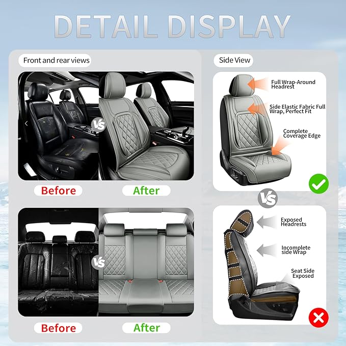 Fit Tucson Car Seat Covers Compatible with Hyundai Tucson 2010-2024 2026, Premium Leather Breathable, Wear Resistant, Airbag Compatible, All-Weather Protection & Full Coverage, Full Set Gray