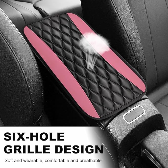 Car Center Console Cushion Pad, 12.6 × 7.48 Inches Waterproof Car Armrest Seat Box Cover, PU Leather Armrest Cover Protector for Most Vehicle, Universal Car Interior Accessories (Pink)