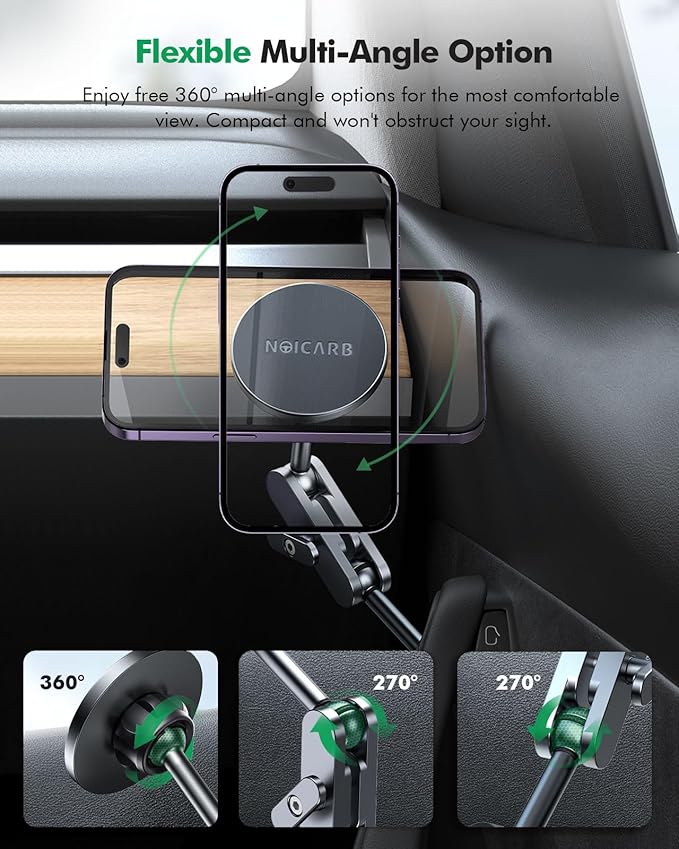 Magnetic Phone Mount for Tesla Model Y and Model 3 (2017-2023), Passenger's Side Door Bracket, 360° Rotation, Foldable, Compatible with iPhone 15/14/13/12 and All Phones