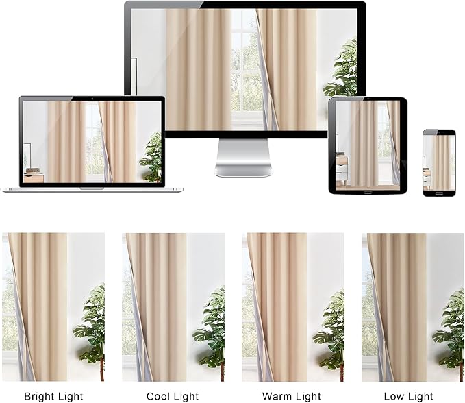 XWZO Complete Blackout Shades Window Curtain Panels with Tiebacks- Noise Reduction and Light Blocking Grommet Curtains with Black Liner for Studio, Basement Room, Biscotti Beige, W42 x L45, Set of 2