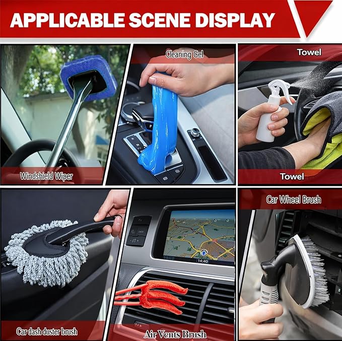 GASLIKE 63PCS Car Wash Cleaning Kit,Car Wash Brush with Long Handle,Car Detailing Kit with Foam Gun,Car Cleaning Supplies,Handheld Vacuum, Car Detailing Kit (62PCS)