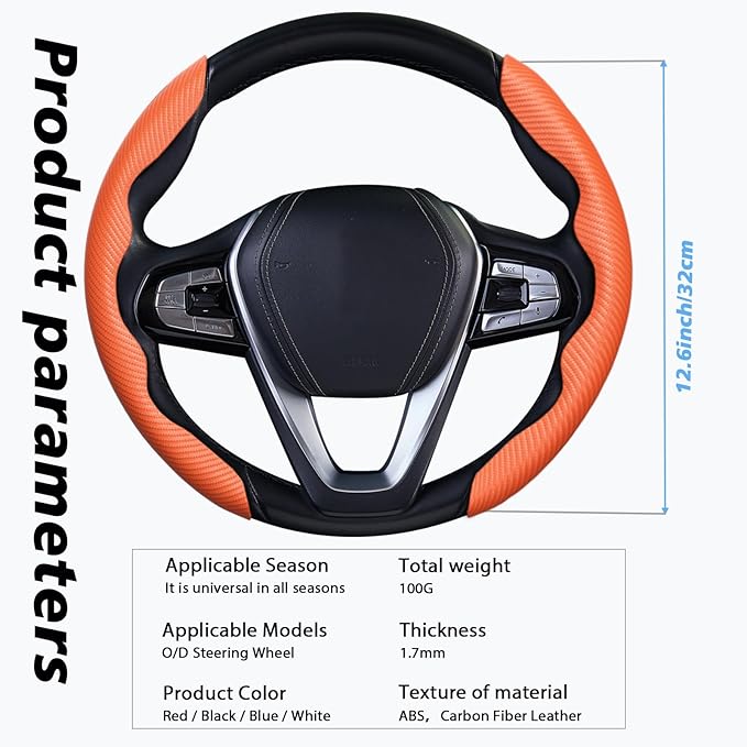 WOCOCN 2pcs Car Steering Wheel Cover,Anti-Skid Carbon Fiber Steering Wheel Protector for Men Women,Multiple Color Options,Universal for Most Car Interiors Accessories (Orange)