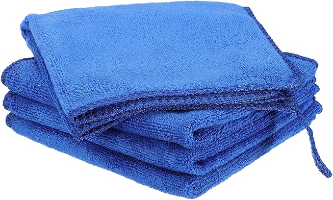 HARFINGTON 4 Pack Microfiber Cleaning Cloth, 12" x 12" Multi-Functional Cleaning Towels Reusable Absorbent Rags with Hook for Car Wash Kitchen Household Window Clean, Sapphire Blue