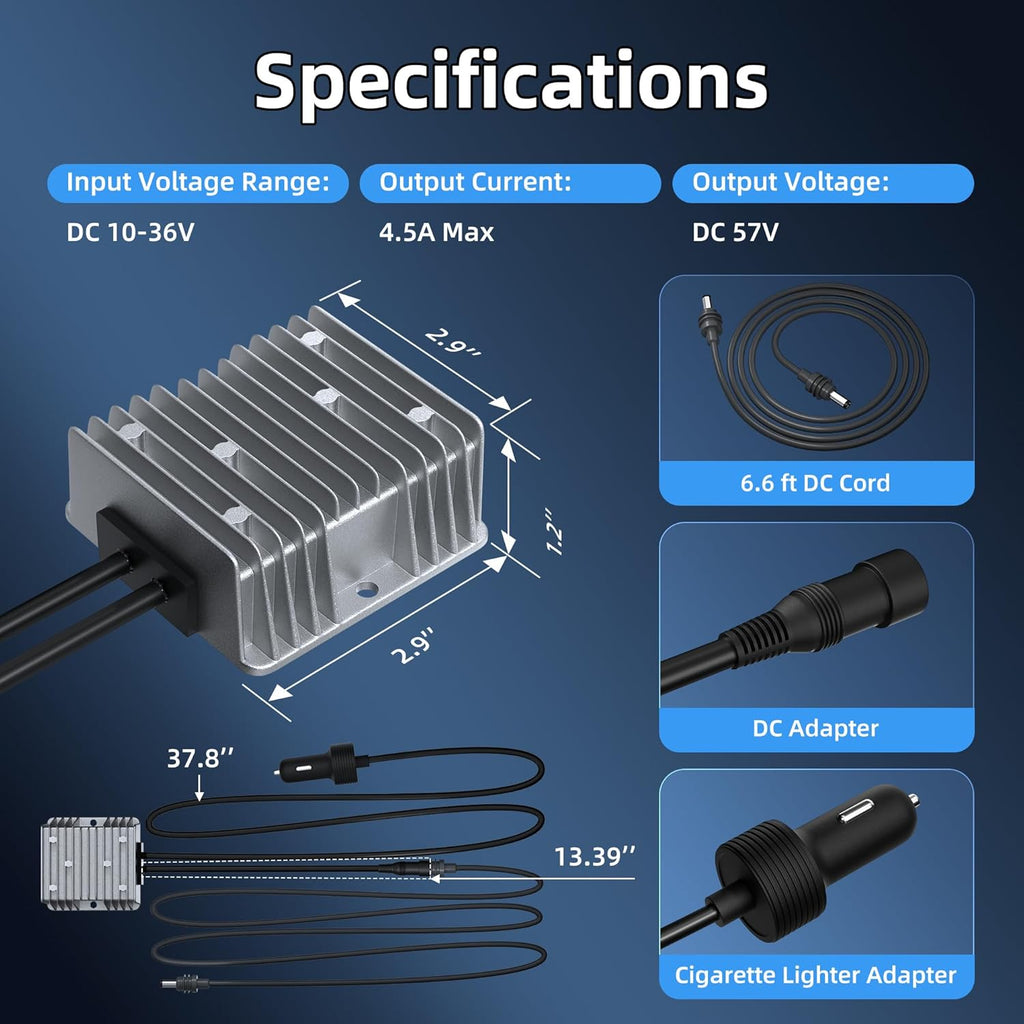 Starlink Gen 3 Step Up Cigarette Lighter Adapter with DC Cable, 57V 4.5A Output, 10V-36V Input, 18 AWG Starlink Gen3 Car Charger, Waterproof, Portable, High Efficiency, Stable