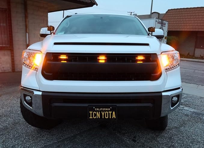 iJDMTOY 3pc Amber LED Center Grille Running Light Kit Compatible With 2014-2021 Toyota Tundra w/TRD Pro Grill (Dark Smoke Lens w/Wiring and Hardware)