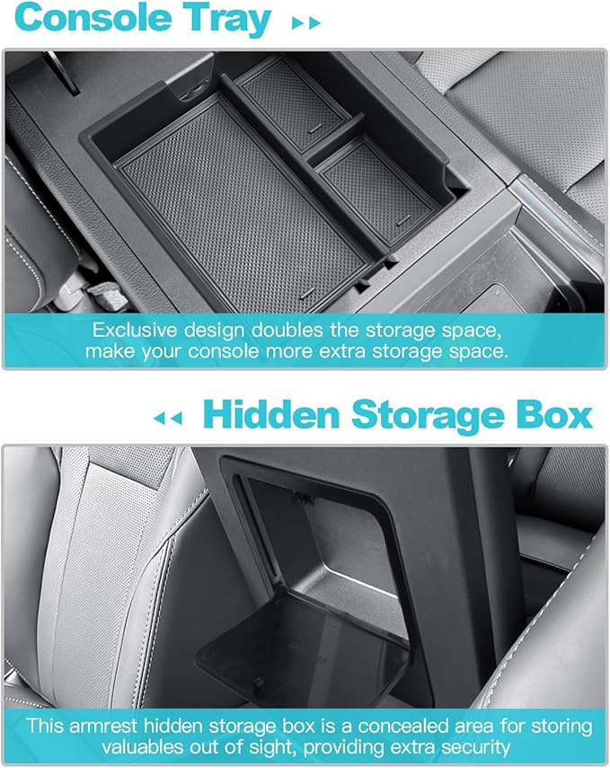 CDEFG 2Pcs for 2024 2025 2026 Lexus GX 550 Center Console Organizer Tray GX 550 Accessories Middle Console Tray Armrest Hidden Storage Box Arm Rest Secret Bin(Not for Cool Box)