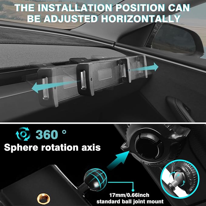 BestEvMod Dashboard Car 1/4 Screw Mount Phone Holder Tablet Mag Safe Compatible with Refreshed Tesla Model Y Juniper Model 3 Highland fits for All Phones & Android 360° Adjustable (Tablet Holder)