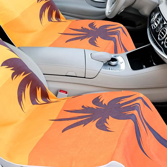2 Pack Car Seat Towel Covers with Storage Bag 63 x 32 Inch Athletic Running Towel Seat Sweat Washable Non Slip Cover Gift for Car Outdoor Sport Activities (Beach Palm Trees)