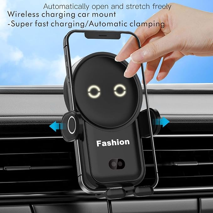 Cell phone holder wireless car charger,15W Auto Clamping Phone holders for your car fit for iPhone 16 15 14 13 12 Mini Pro Max 11 XR, Samsung Galaxy S24 Ultra S23 S22 S21+ Note 20 (Black)