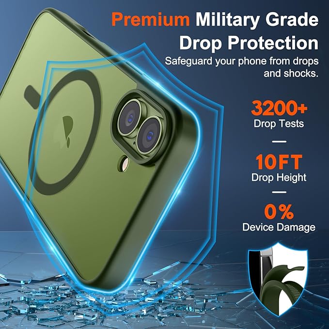 SUPFINE Magnetic for iPhone 17 Case (Compatible with MagSafe)(Military Grade Drop Protection) Translucent Matte Shockproof with Anti-Fingerprint Phone Cover,Cangling Green