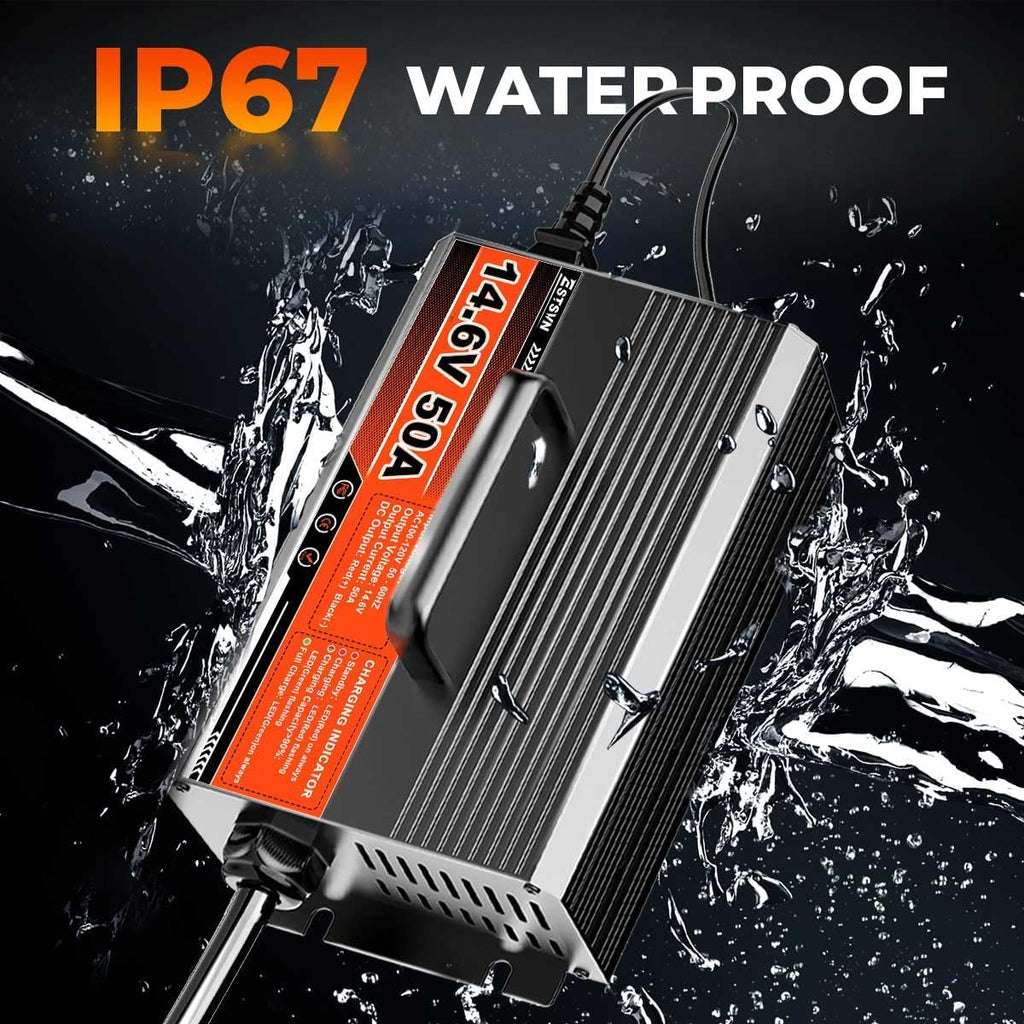 50A 14.6V LiFePO4 Battery Charger 12V Lithium Battery Smart Charger Fast Charging with Anderson Connector AC-DC Trickle Charger for Deep Cycle Rechargeable Batteries of RV Boat Car Marine